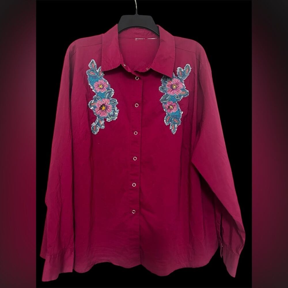 Johnny Was Women's Cowgirl Floral Embroidered Button-Up Top